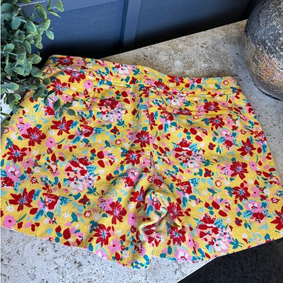 J Crew Womens Sz 8 Yellow Basketweave Ditsy Floral Preppy Feminine Floral Shorts - Picture 2 of 4